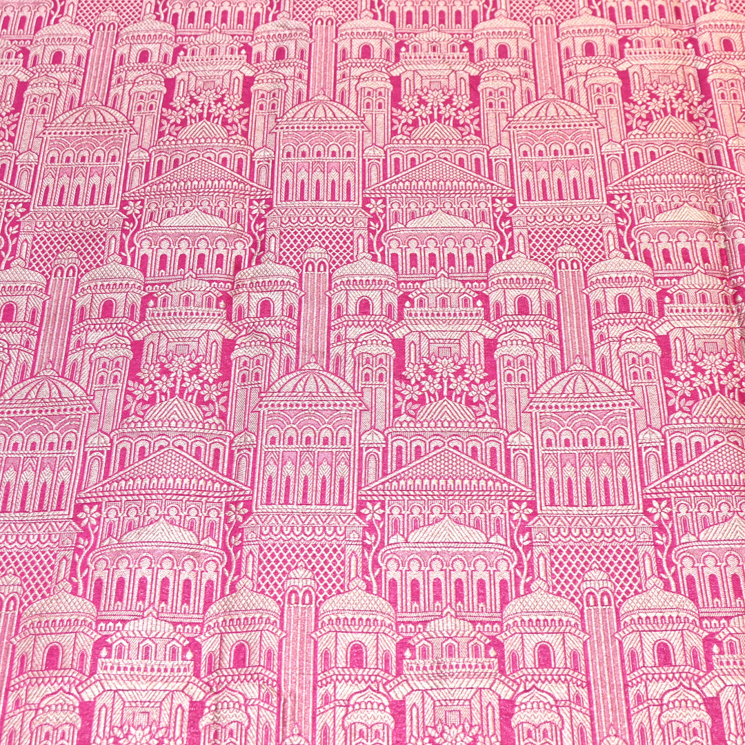 Pink Color Pure Silk Alfi Zari Brocade Fabric 44" – Luxury Traditional Designer Fabric ZTF001-7