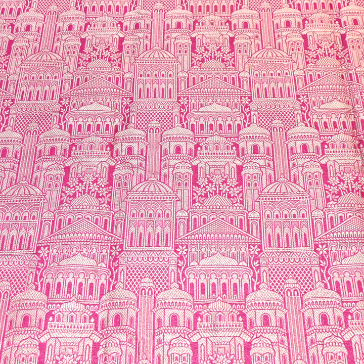 Pink Color Pure Silk Alfi Zari Brocade Fabric 44" – Luxury Traditional Designer Fabric ZTF001-7