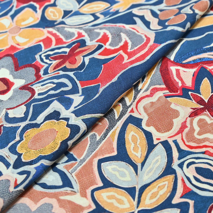 Blue Omura Cotton Artistic Floral Print