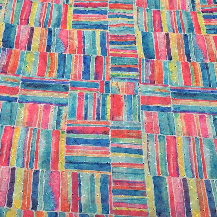 Floral Digital Print Cotton Chikan Embroidery Fabrics