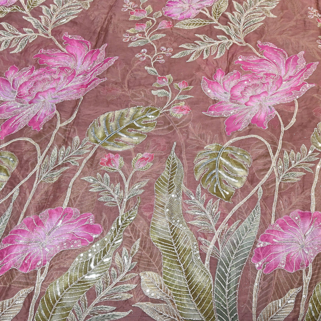 Premium Viscose Organza Position Print Zari & Sequins Embroidery Fabric – Designer Fabric PB0002-3