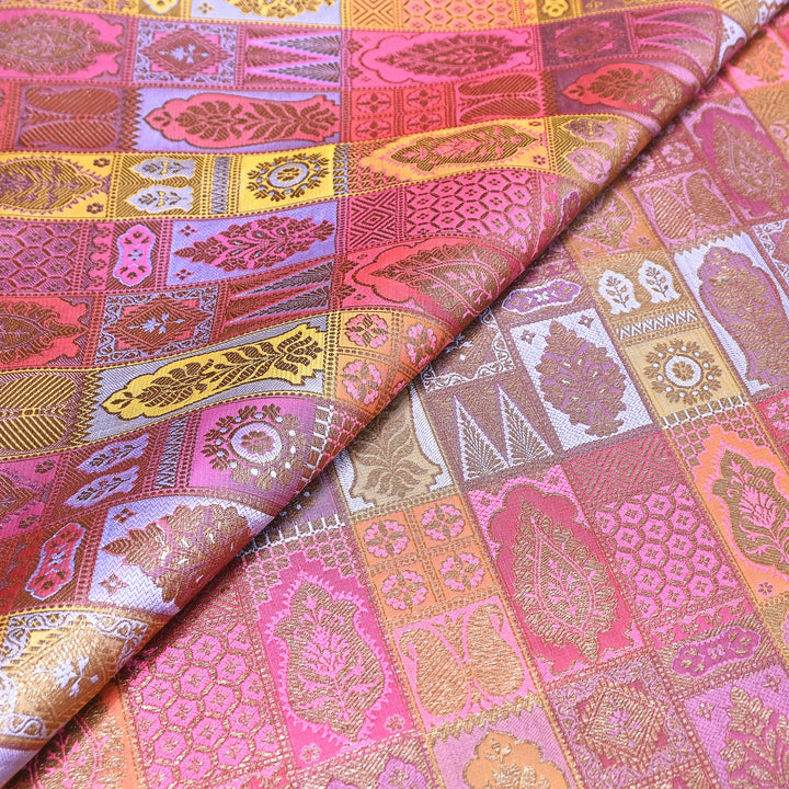 Multi Rangoli Brocade Fabric – Premium Zari Woven Designer Brocade Fabric 001006-A14