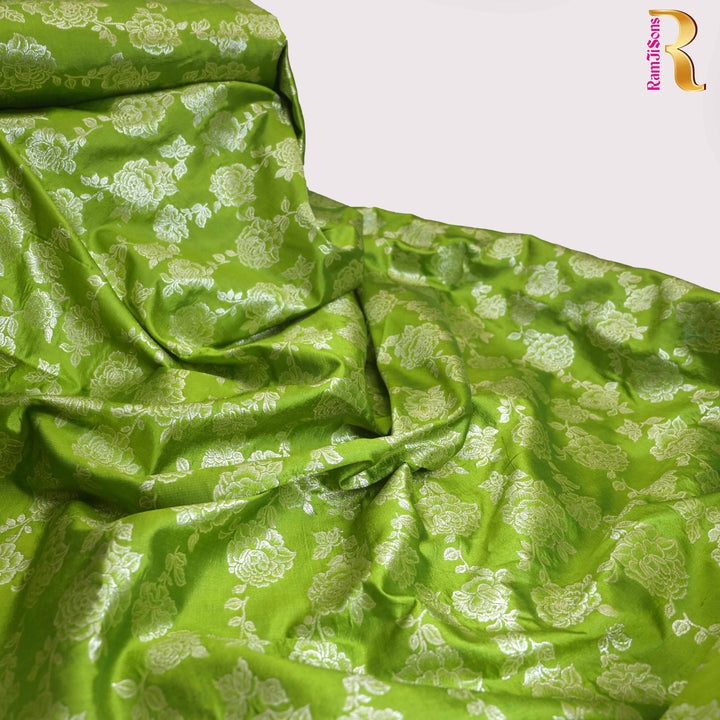 Parrot green Pure mango Silk Zari Brocade fabric. | 165-192PG