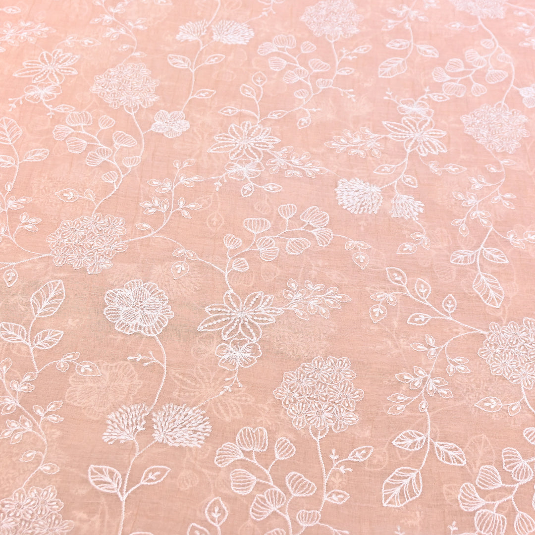 Peach Nude Color Mul Chanderi Thread Embroidery Fabric – Soft Lightweight Designer Fabric- F73560-4