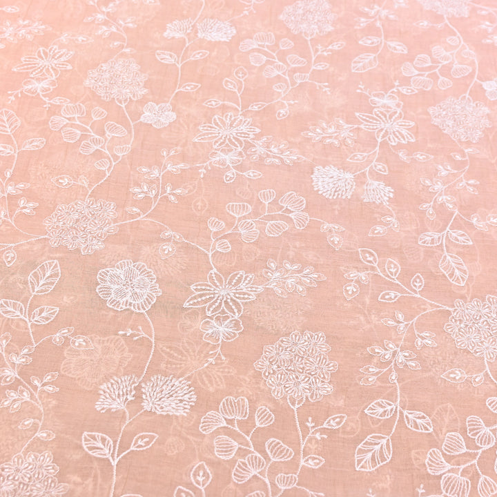 Peach Nude Color Mul Chanderi Thread Embroidery Fabric – Soft Lightweight Designer Fabric- F73560-4