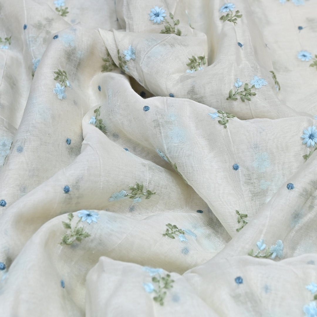 Dyeable Mul Chanderi Thread Embroidery Fabric – Soft Summer Designer Fabric-MF8209-2