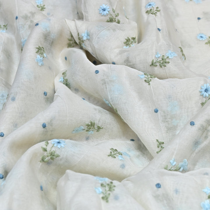 Dyeable Mul Chanderi Thread Embroidery Fabric – Soft Summer Designer Fabric-MF8209-2