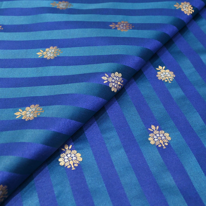 Ocean Blue Mina Zari Brocade Fabric