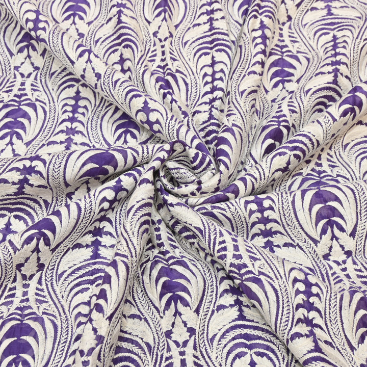 Violet Chanderi Fabric with allover Thread Embroidery