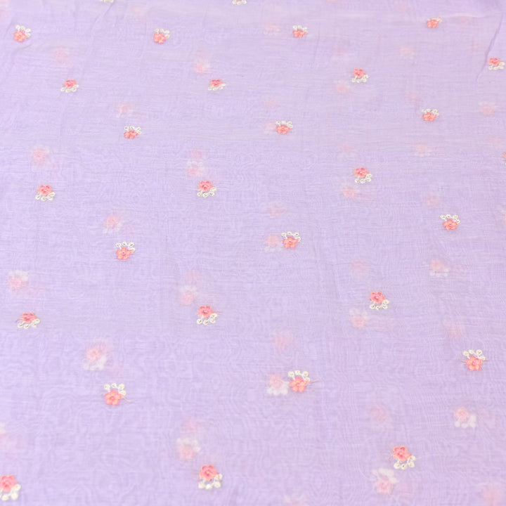 PASTEL LAVENDER COLOR  MUL CHANDERI THREAD EMBROIDERY FABRIC - GP4822A- 06