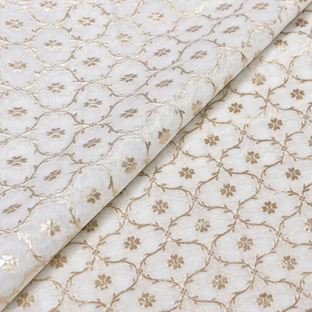 Banarasi Chanderi Gold Mat Zari Fabric – Premium Designer Ethnic Wear Fabric 000313-12