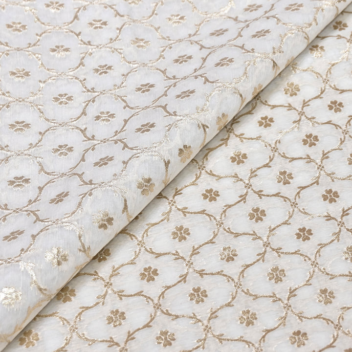 Banarasi Chanderi Gold Mat Zari Fabric – Premium Designer Ethnic Wear Fabric 000313-12