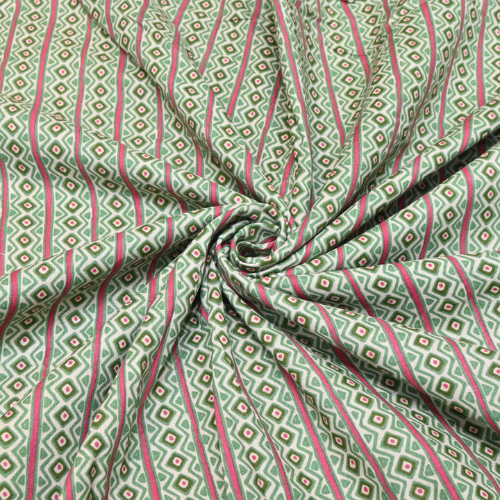 Green Cotton Linen Print