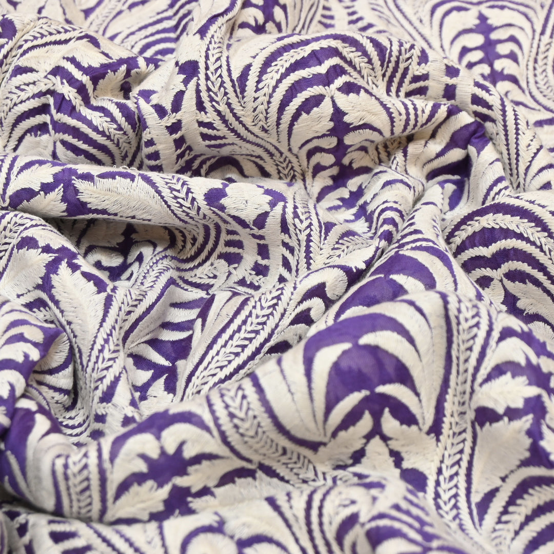Violet Chanderi Fabric with allover Thread Embroidery