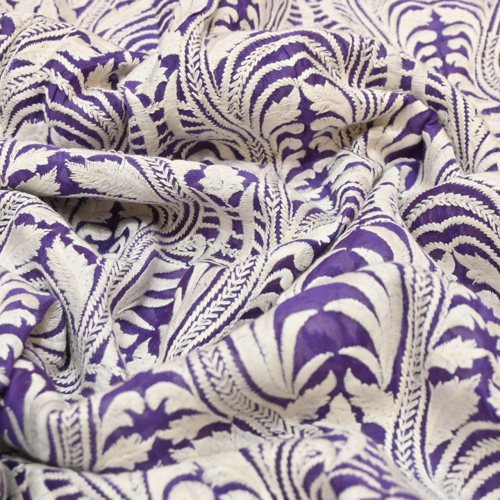Violet Chanderi Fabric with allover Thread Embroidery