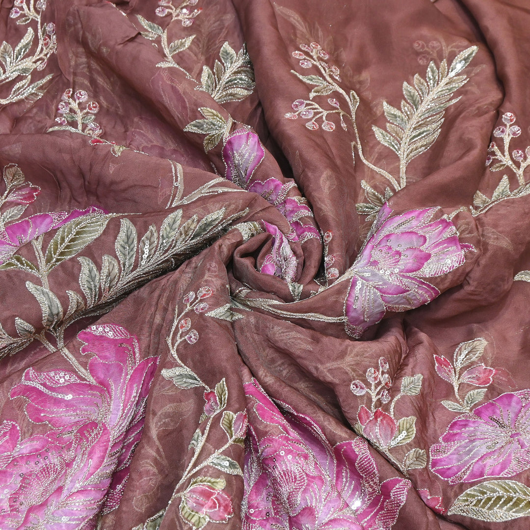 Premium Viscose Organza Position Print Zari & Sequins Embroidery Fabric – Designer Fabric PB0002-3