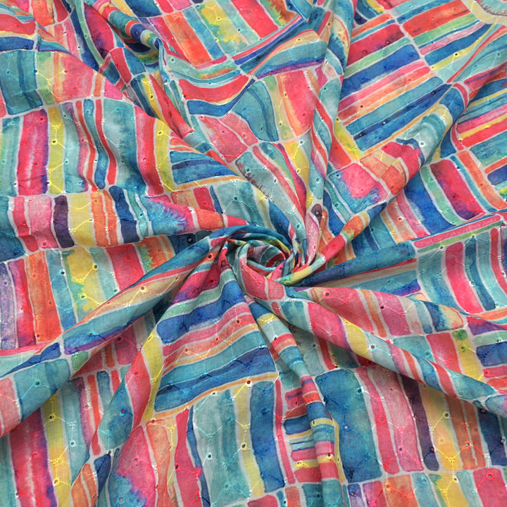 Floral Digital Print Cotton Chikan Embroidery Fabrics