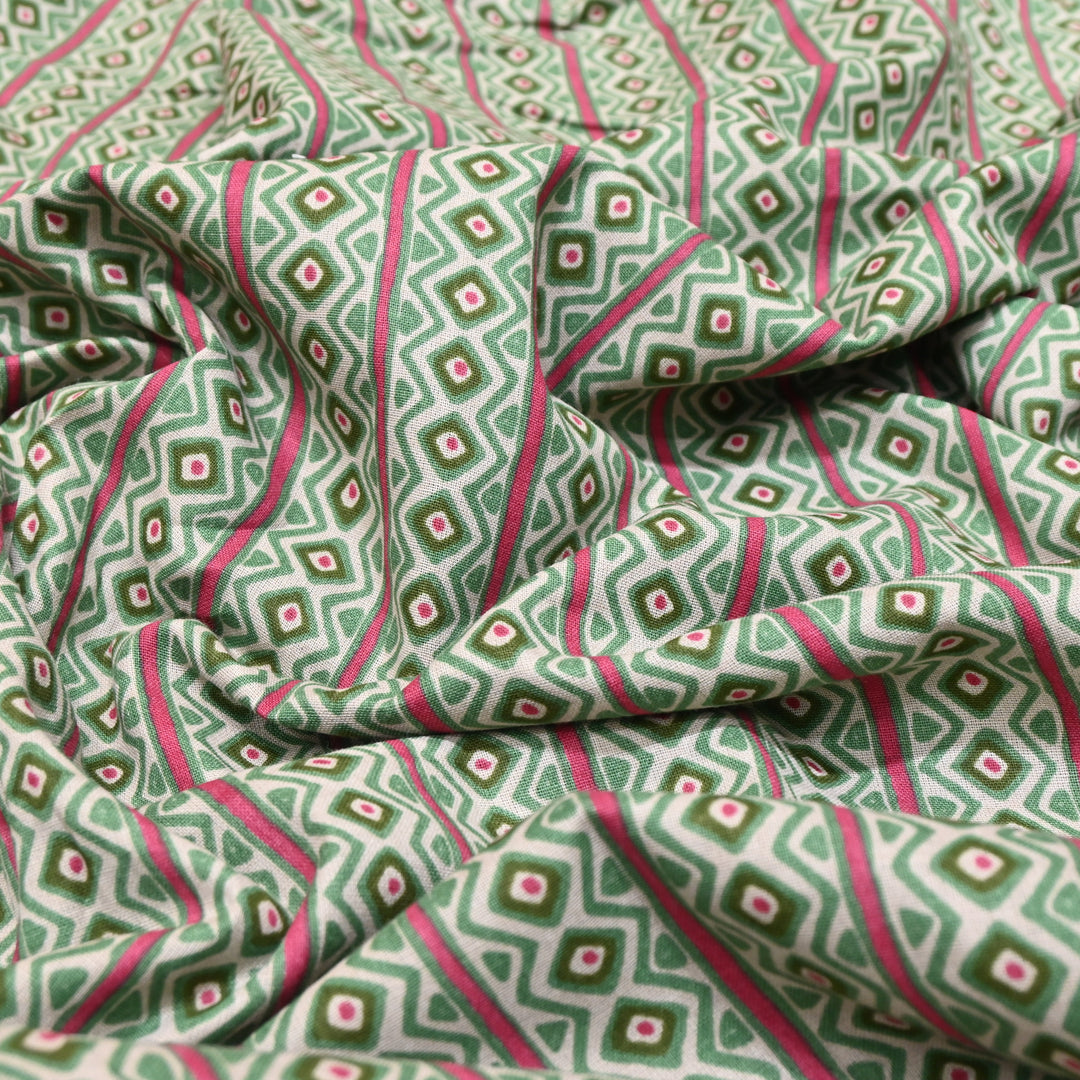 Green Cotton Linen Print