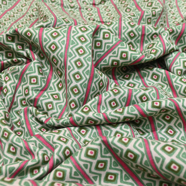 Green Cotton Linen Print