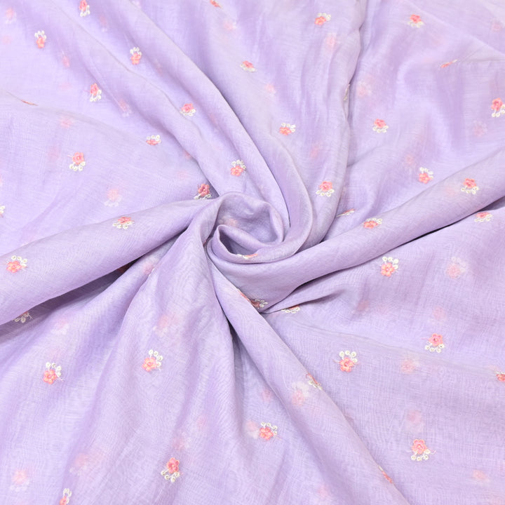 PASTEL LAVENDER COLOR  MUL CHANDERI THREAD EMBROIDERY FABRIC - GP4822A- 06