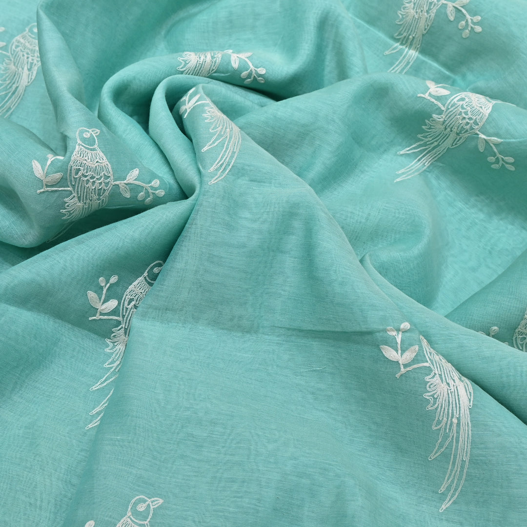 AQUA SAGE BLUE COLOR MUL CHANDERI THREAD EMBROIDERY FABRIC GP4120A-4