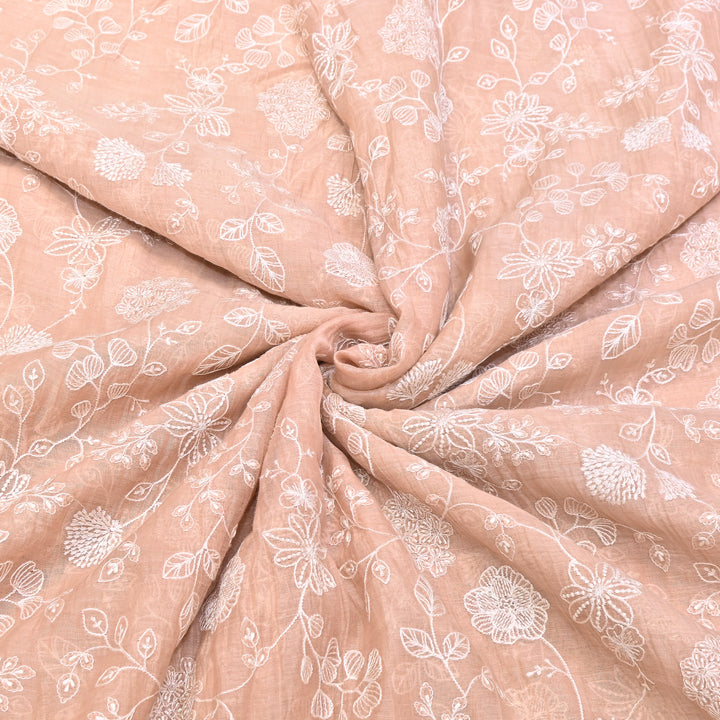 Peach Nude Color Mul Chanderi Thread Embroidery Fabric – Soft Lightweight Designer Fabric- F73560-4