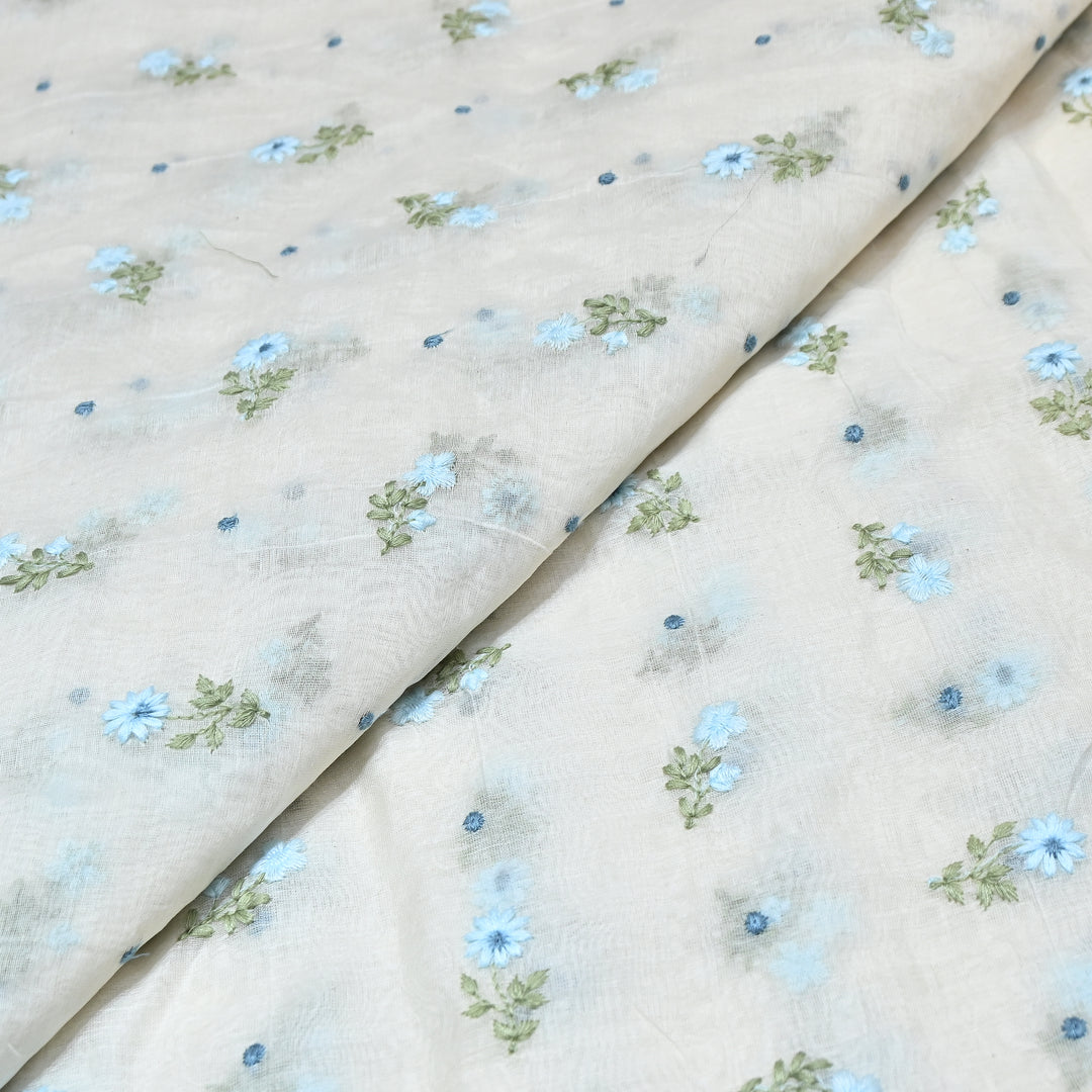 Dyeable Mul Chanderi Thread Embroidery Fabric – Soft Summer Designer Fabric-MF8209-2