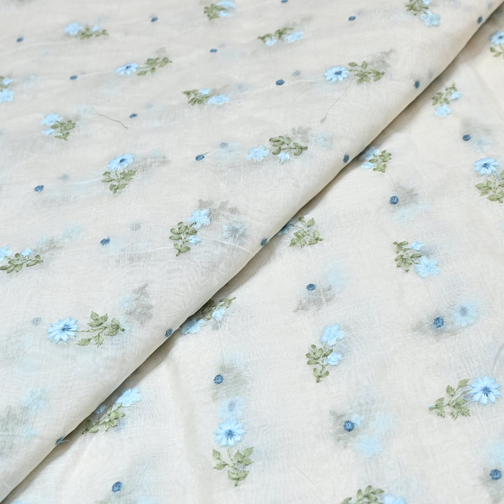 Dyeable Mul Chanderi Thread Embroidery Fabric – Soft Summer Designer Fabric-MF8209-2