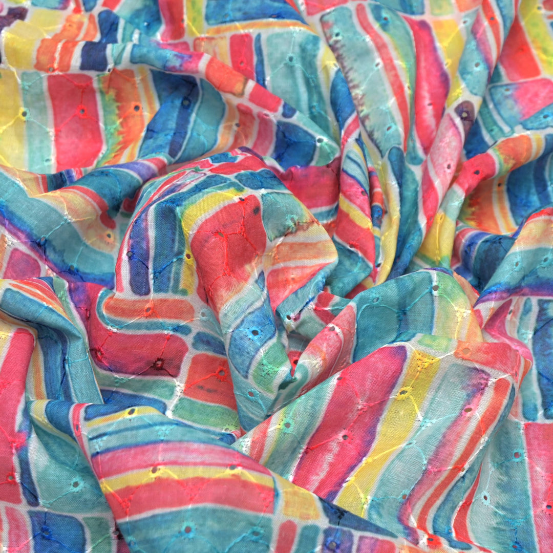 Floral Digital Print Cotton Chikan Embroidery Fabrics