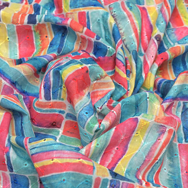 Floral Digital Print Cotton Chikan Embroidery Fabrics
