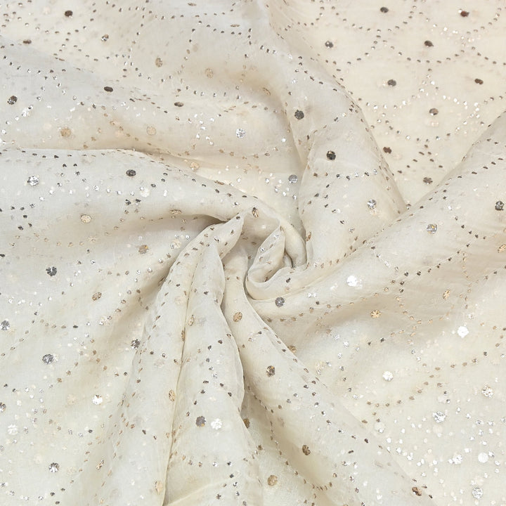 Dyeable Pure 28gm Silk Organza Handwork Mukaish Fabric 00CC50