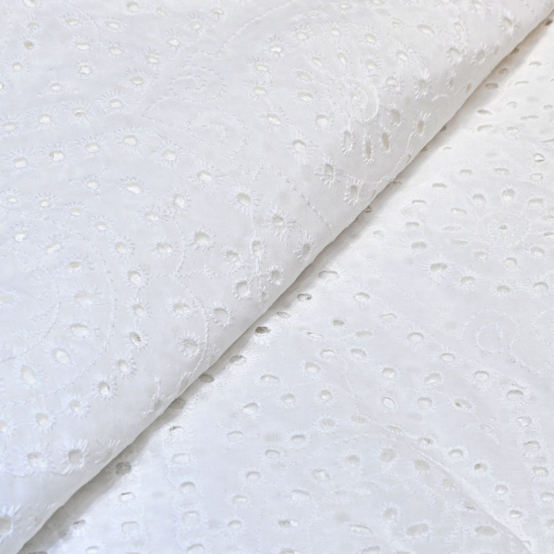 Cotton Chikan Cutwork Fabric- Lightweight Designer Embroidery Fabric- 0AT490-2