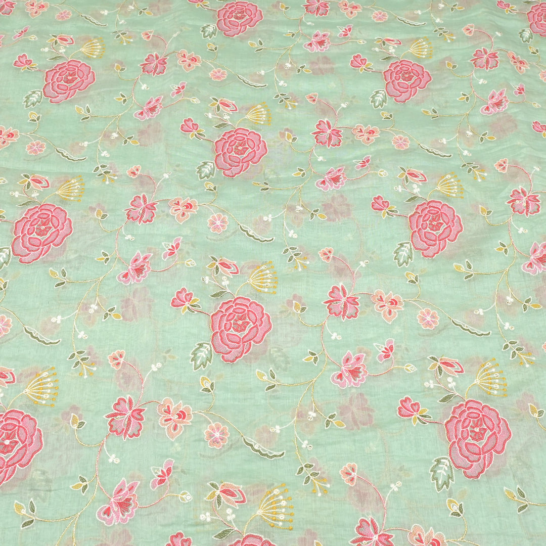 Chanderi Thread With Sequins Embroidery Fabrics