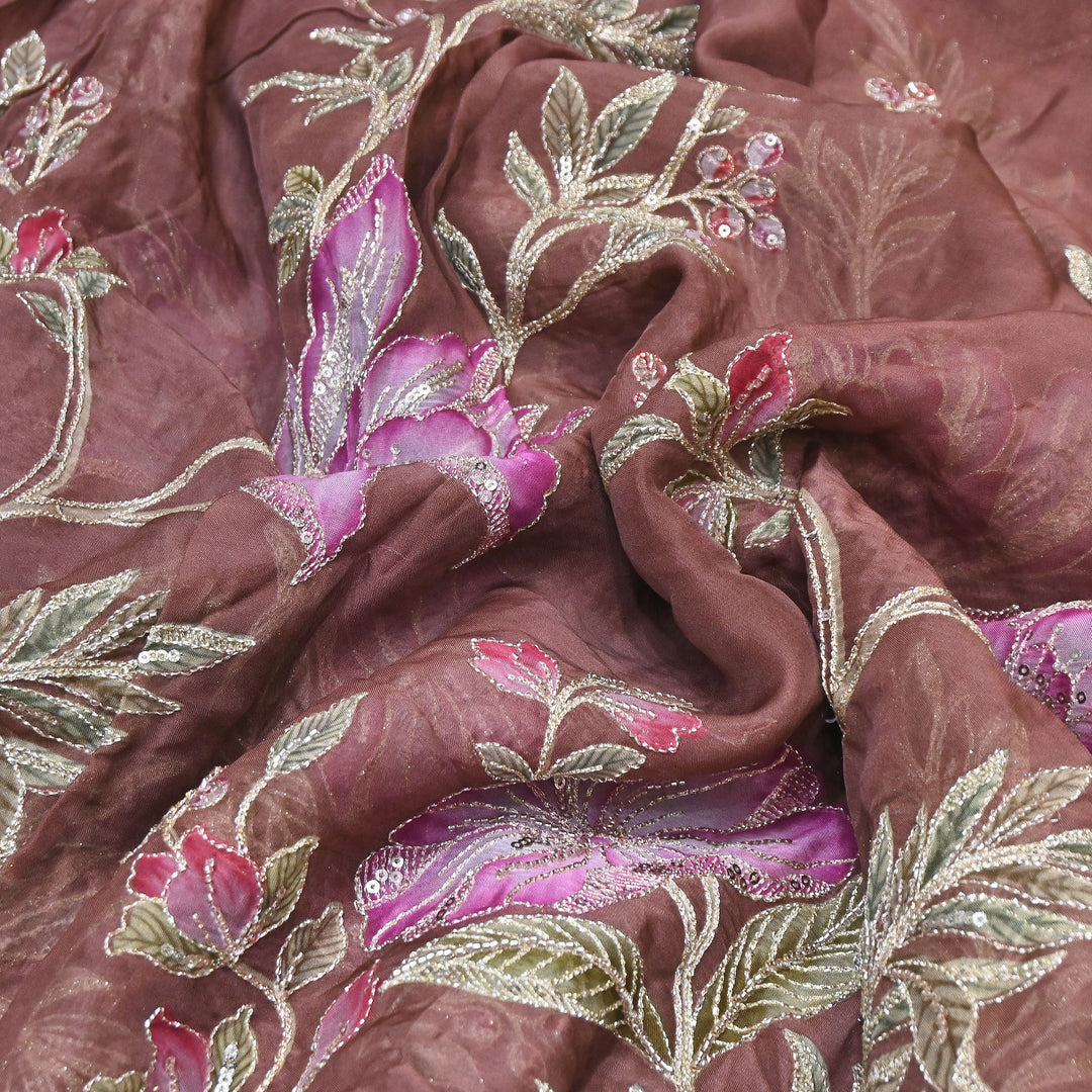 Premium Viscose Organza Position Print Zari & Sequins Embroidery Fabric – Designer Fabric PB0002-3