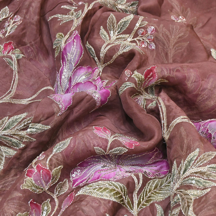 Premium Viscose Organza Position Print Zari & Sequins Embroidery Fabric – Designer Fabric PB0002-3