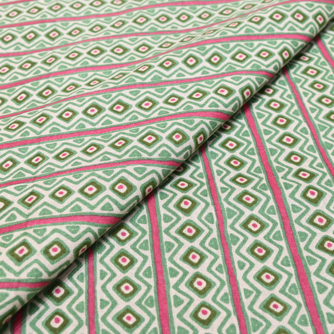 Green Cotton Linen Print