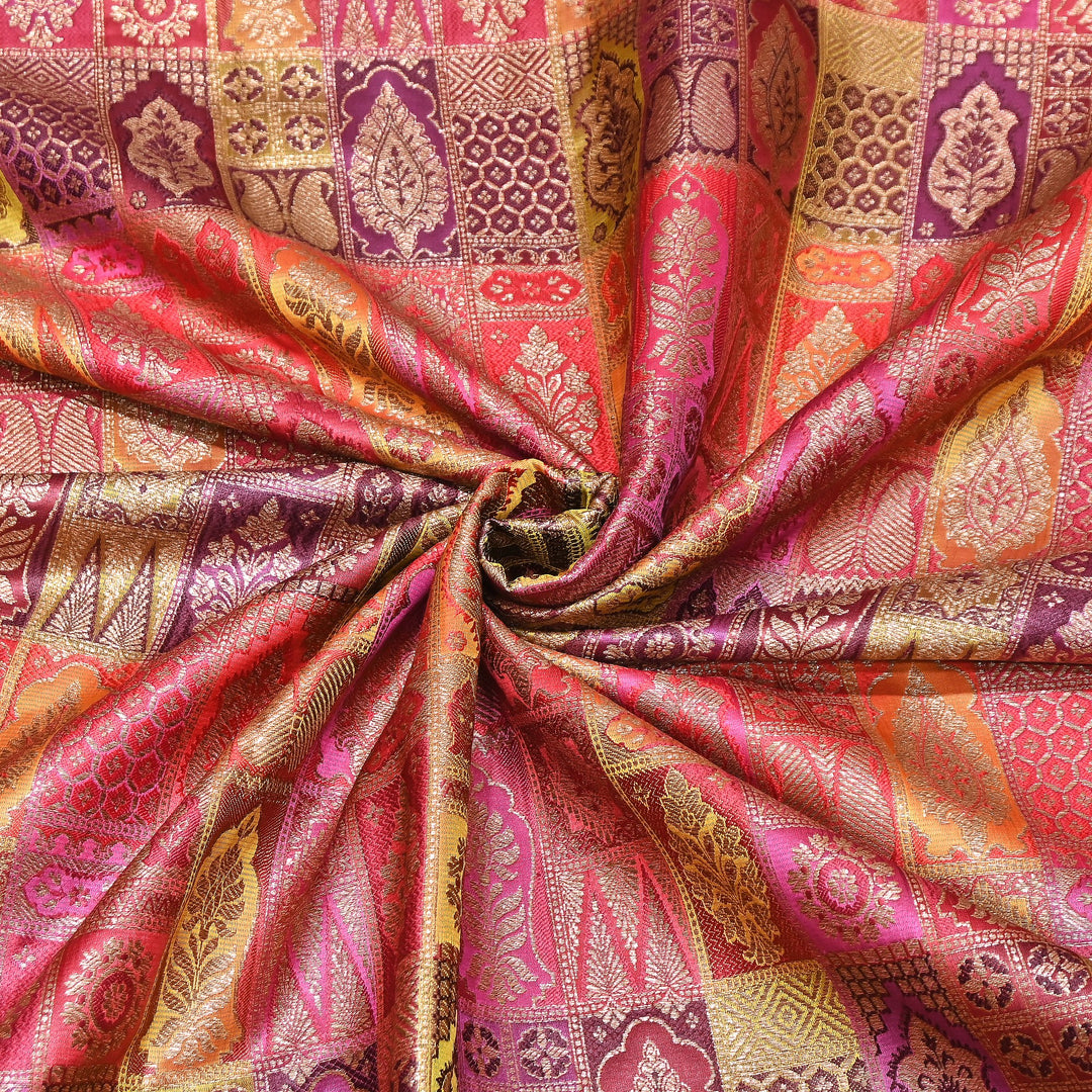 Multi Rangoli Brocade Fabric – Premium Zari Woven Designer Brocade Fabric 001006-A13