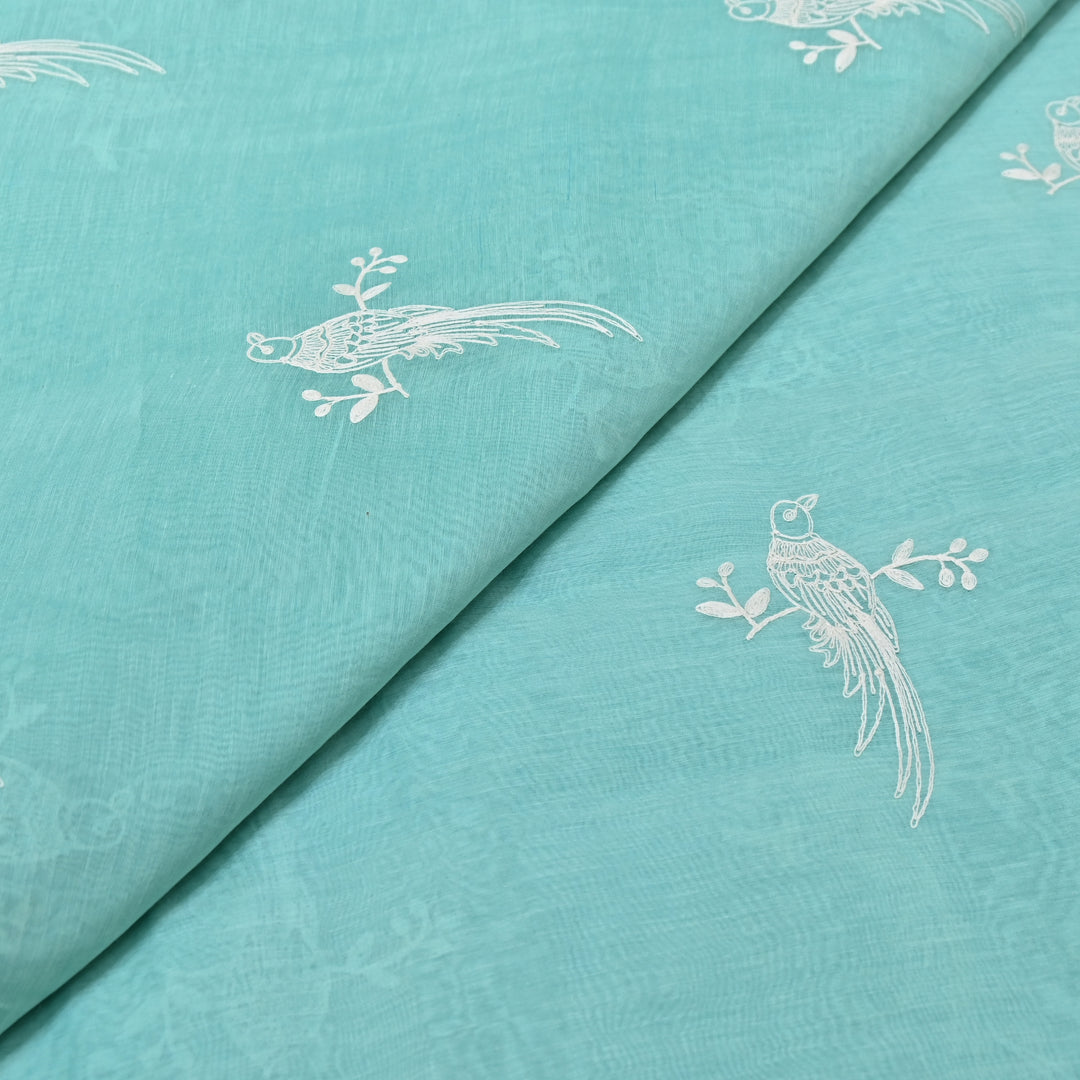 AQUA SAGE BLUE COLOR MUL CHANDERI THREAD EMBROIDERY FABRIC GP4120A-4
