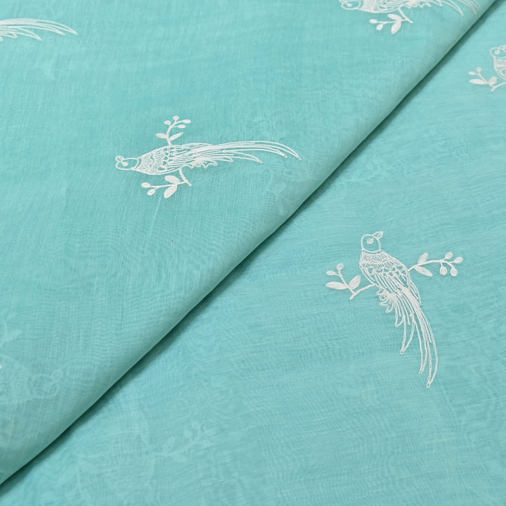 AQUA SAGE BLUE COLOR MUL CHANDERI THREAD EMBROIDERY FABRIC GP4120A-4