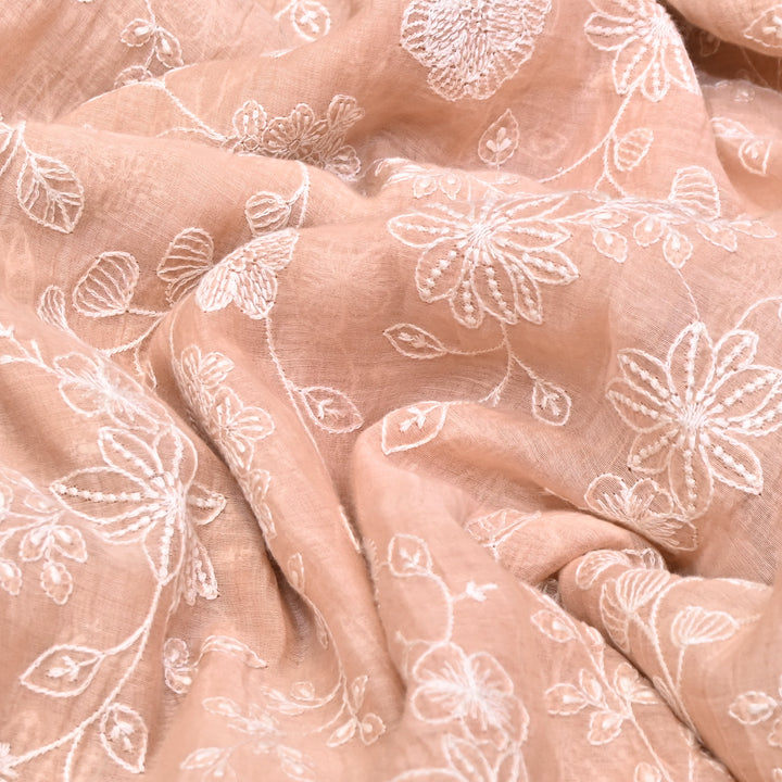 Peach Nude Color Mul Chanderi Thread Embroidery Fabric – Soft Lightweight Designer Fabric- F73560-4
