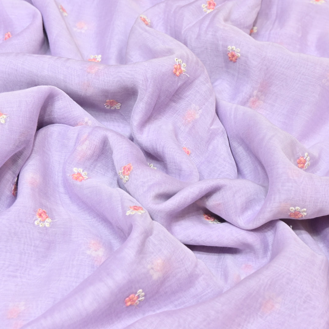 PASTEL LAVENDER COLOR  MUL CHANDERI THREAD EMBROIDERY FABRIC - GP4822A- 06
