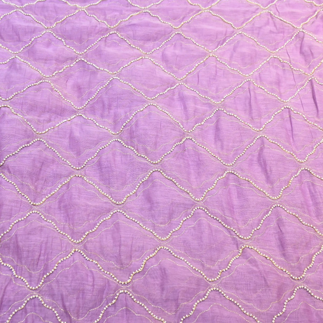 Bright Lavender Dyed Mul Chanderi Fabric with Zari & Moti Embroidery – 0MF222-2
