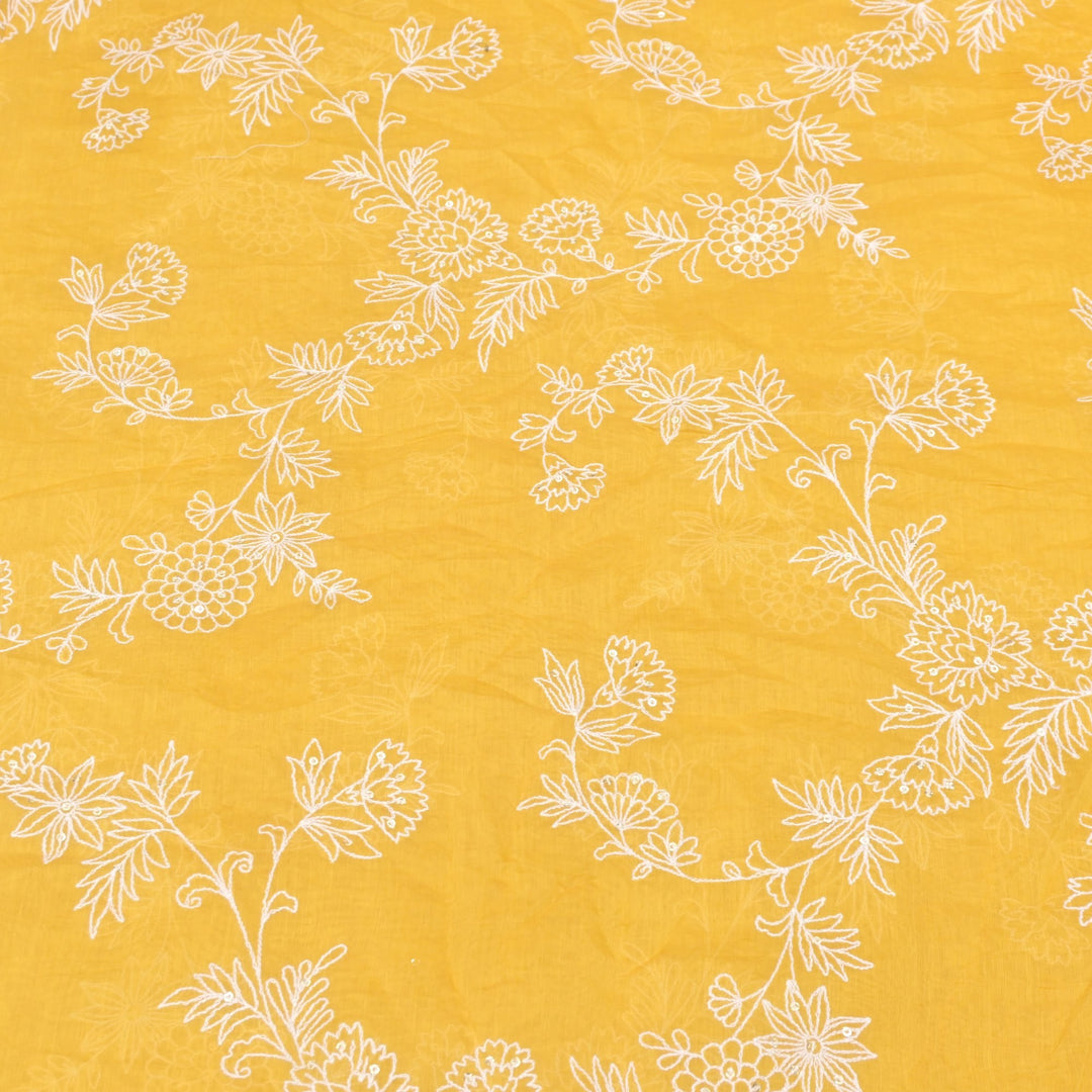 Cotton Chanderi Thread With Sequins Embroidery Fabric