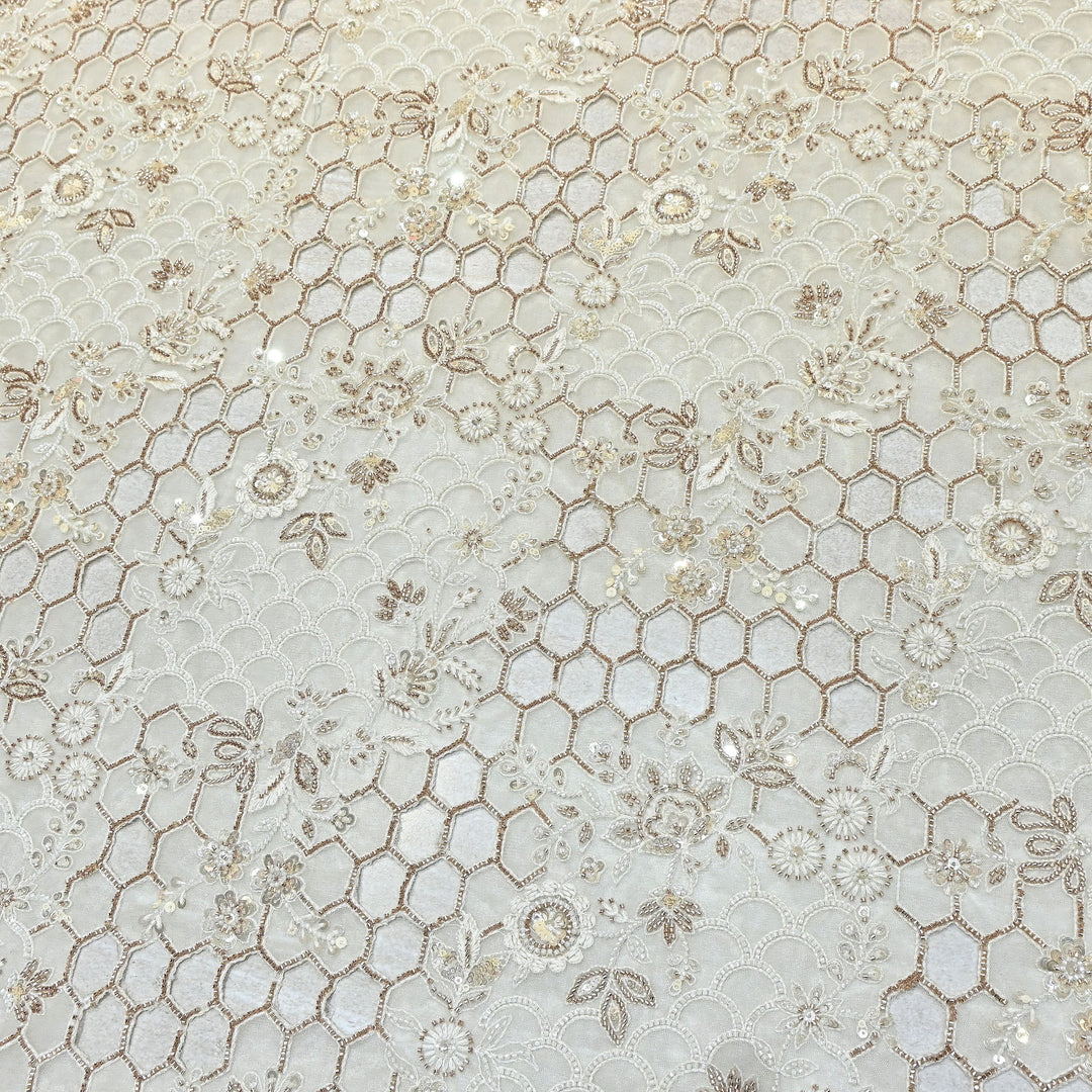 Dyed Net Moti & Sequins Embroidery Fabric – Elegant Designer Net Fabric V2490C