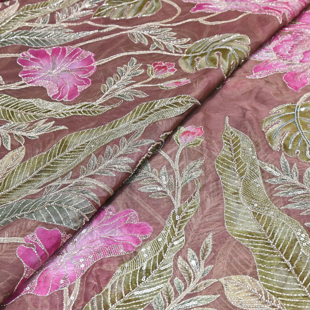 Premium Viscose Organza Position Print Zari & Sequins Embroidery Fabric – Designer Fabric PB0002-3