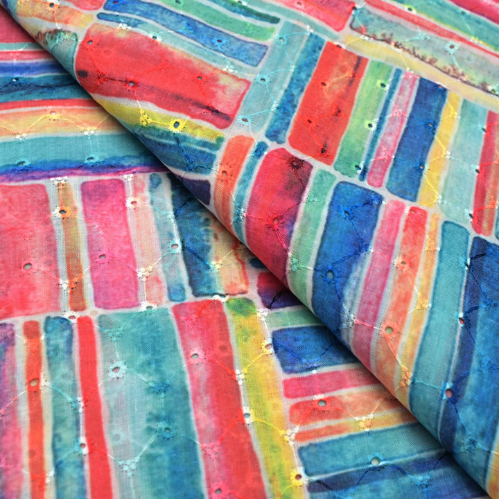 Floral Digital Print Cotton Chikan Embroidery Fabrics