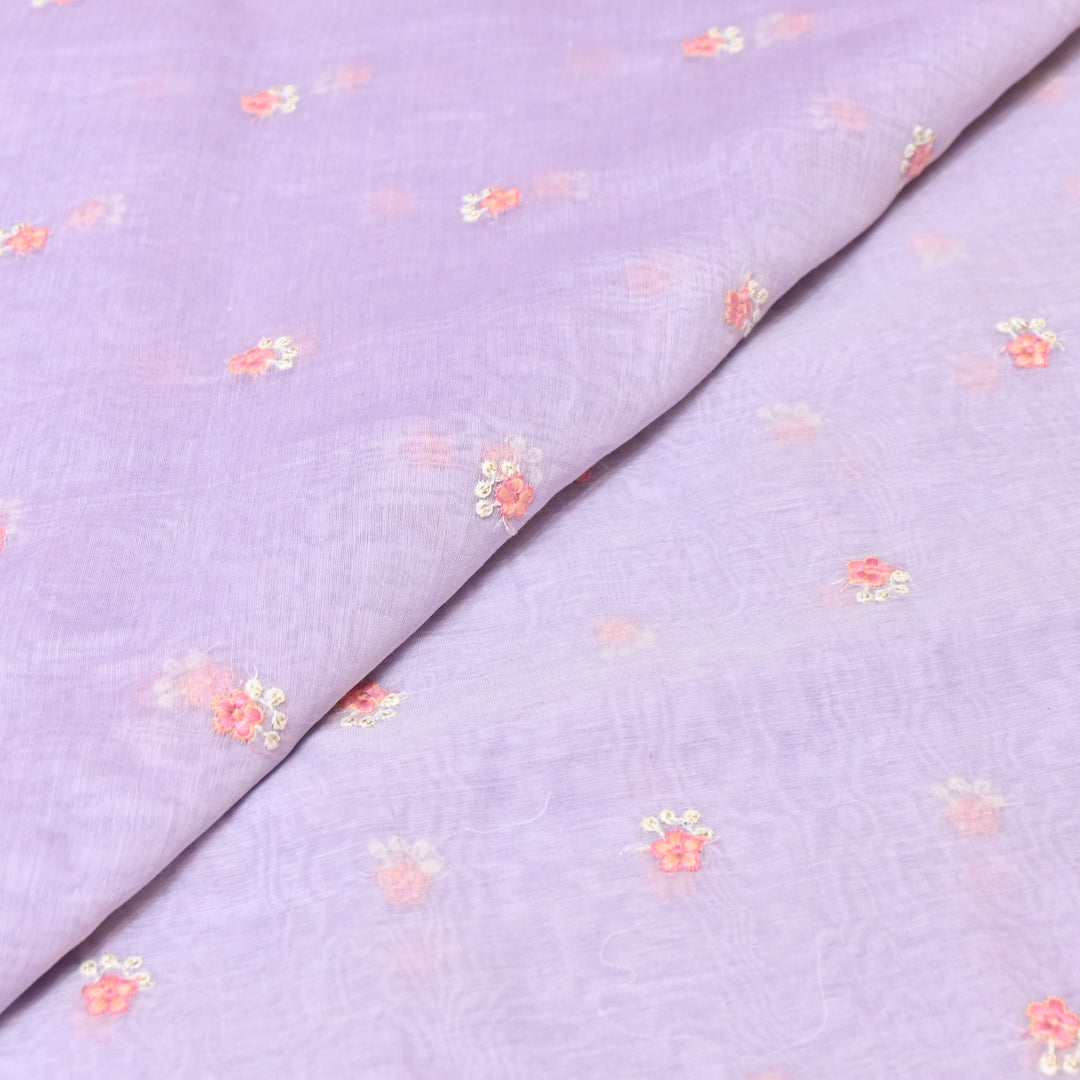 PASTEL LAVENDER COLOR  MUL CHANDERI THREAD EMBROIDERY FABRIC - GP4822A- 06