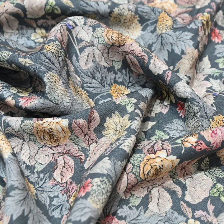 Smoky Grey Omura Cotton Floral Print