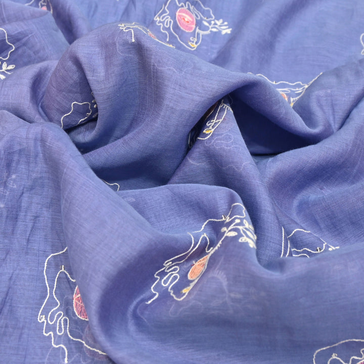 Violet Mul Chanderi Fabric with allover Sequins Thread Embroidery.