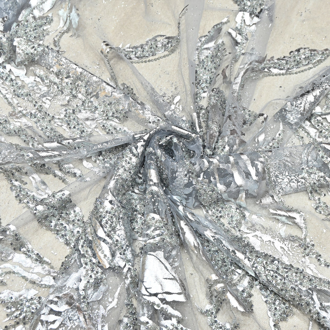 IMPORTED NET FOIL FABRIC WITH SEQUINS EMBELLISHMENT- PT1001- 04